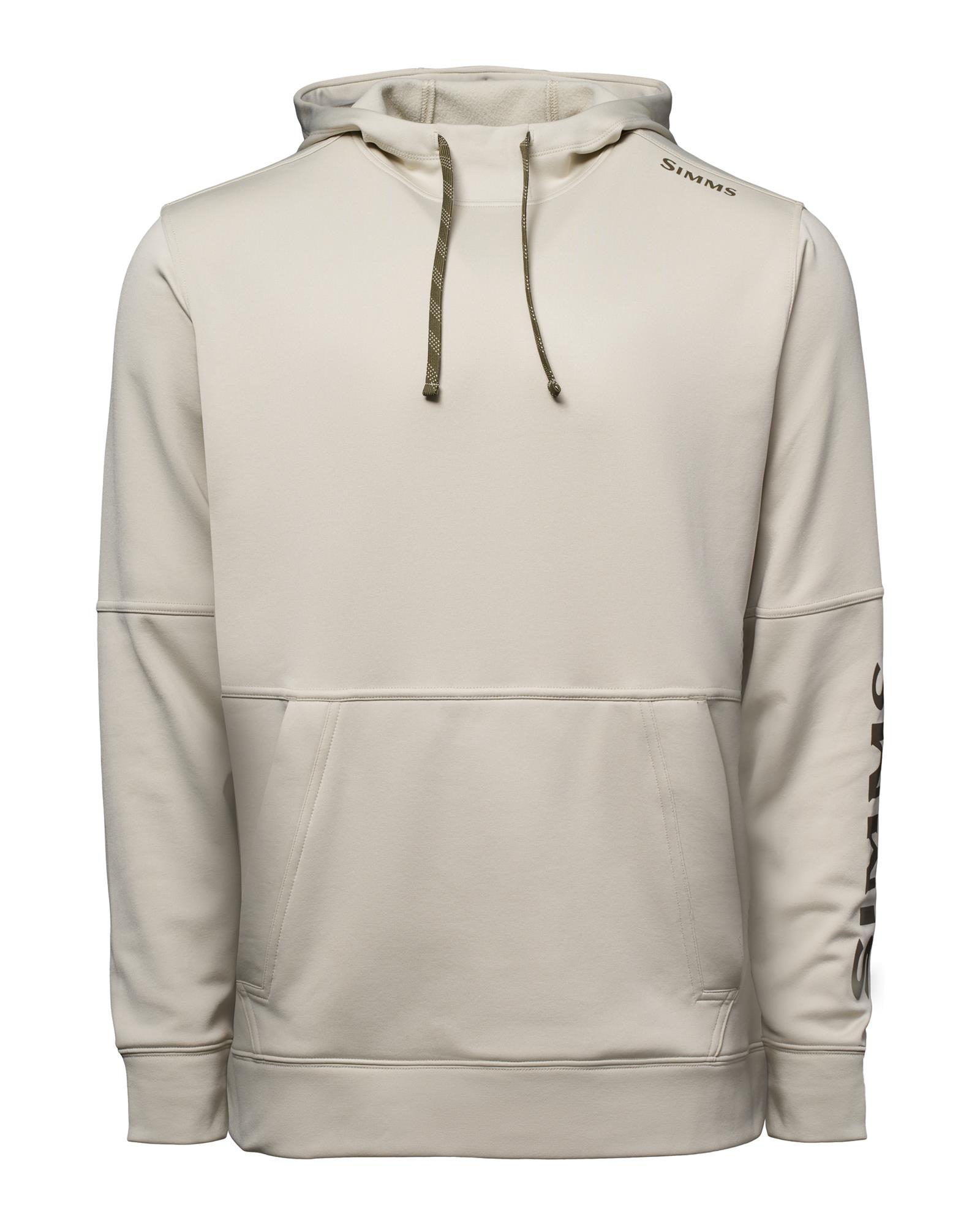 Men’s Simms Challenger camping hoodie with adjustable drawcord hood and handwarmer pocket in Burnished Clay