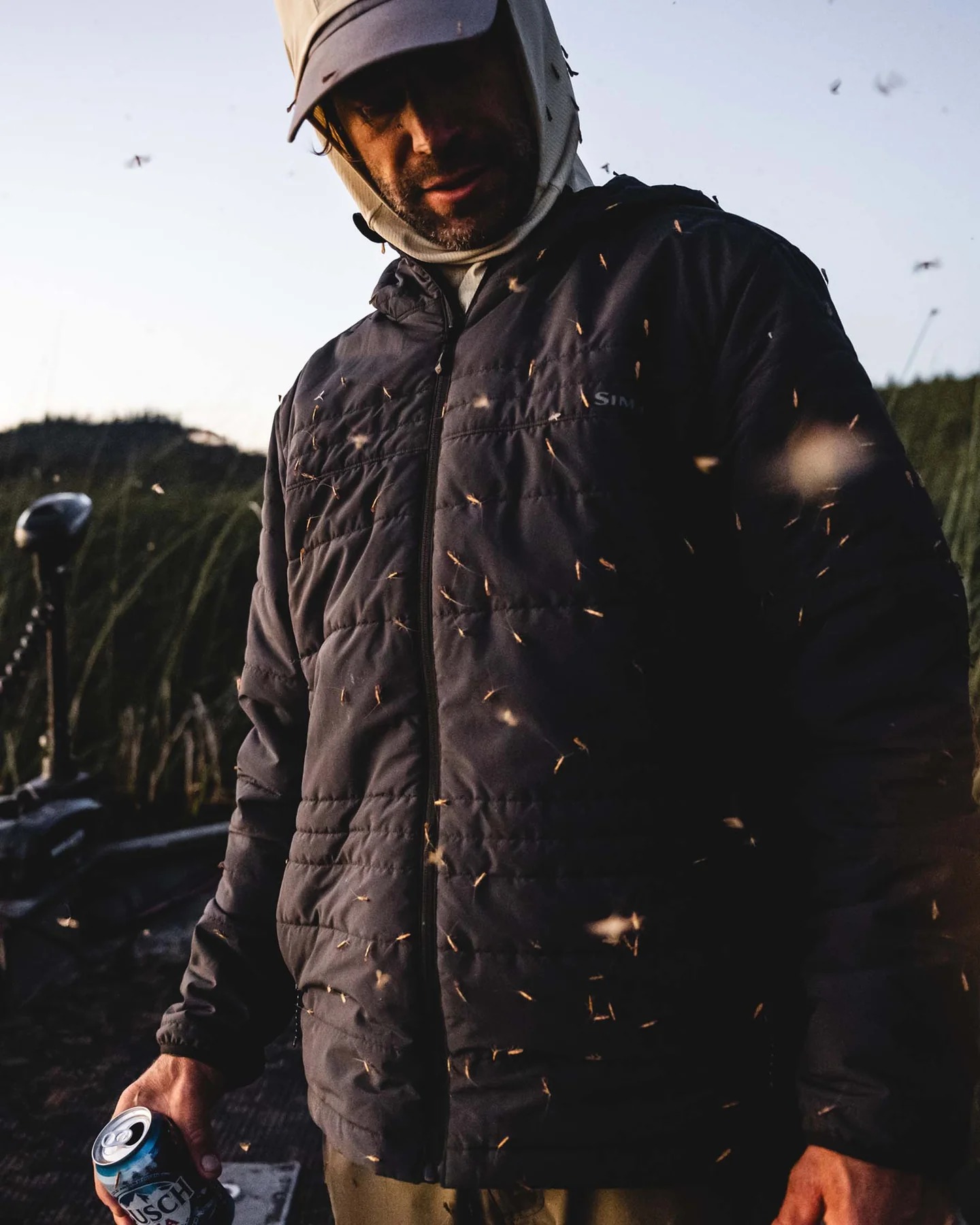 Simms PrimaLoft insulated fishing hoody for cold mornings and evening river fishing