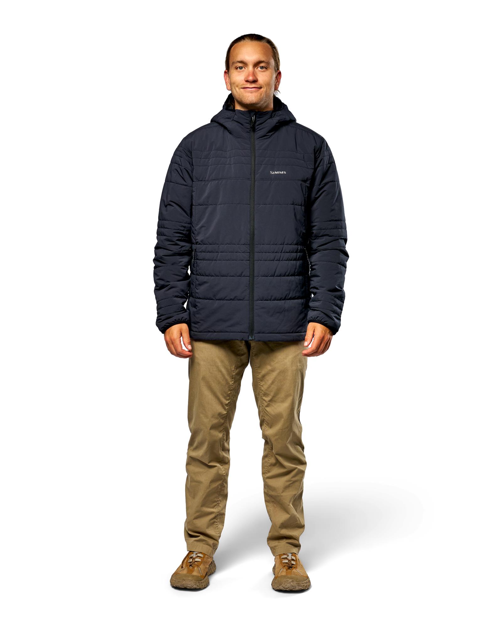 Men wearing Simms Fall Run Insulated Hoody for cold weather fishing and outdoor use