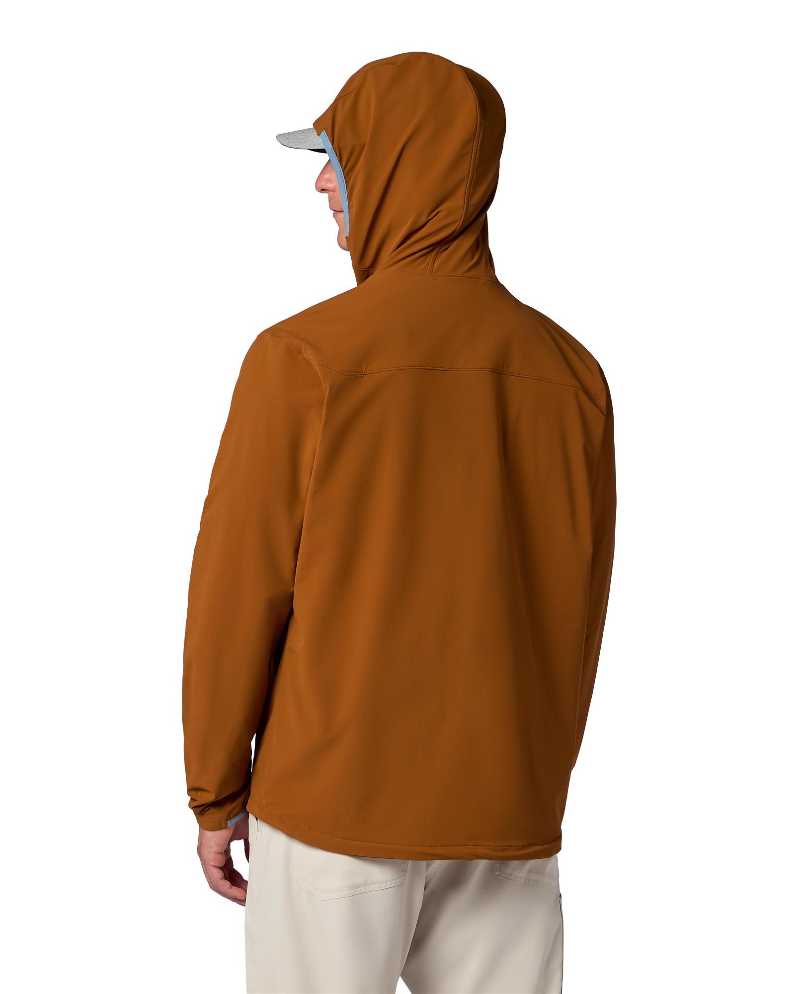 Back view of Simms Rogue Flex Half-Zip Pullover with hood, breathable outdoor fishing jacket