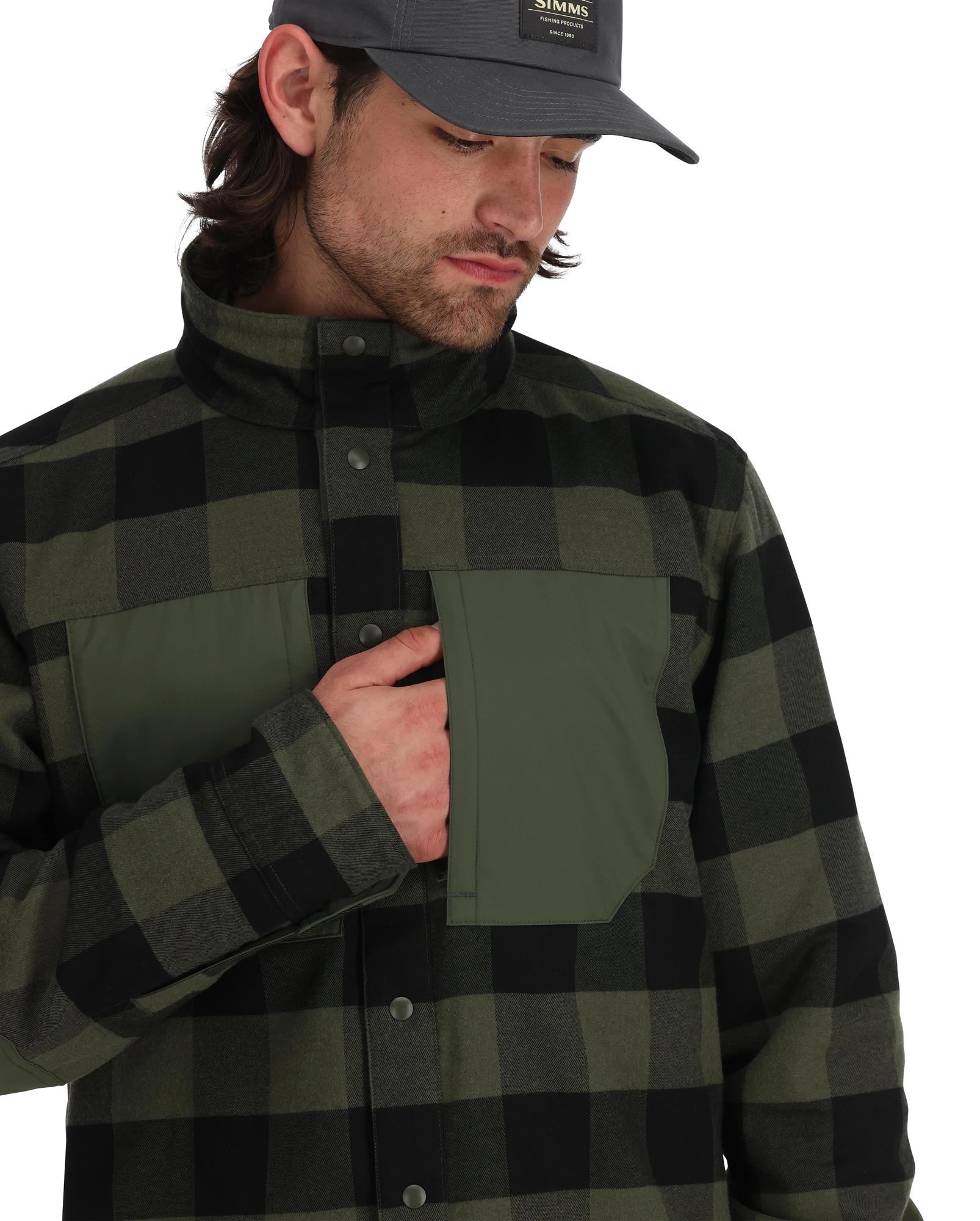 Simms Bristol Reversible Jacket flannel side chest pocket detail insulated snap front