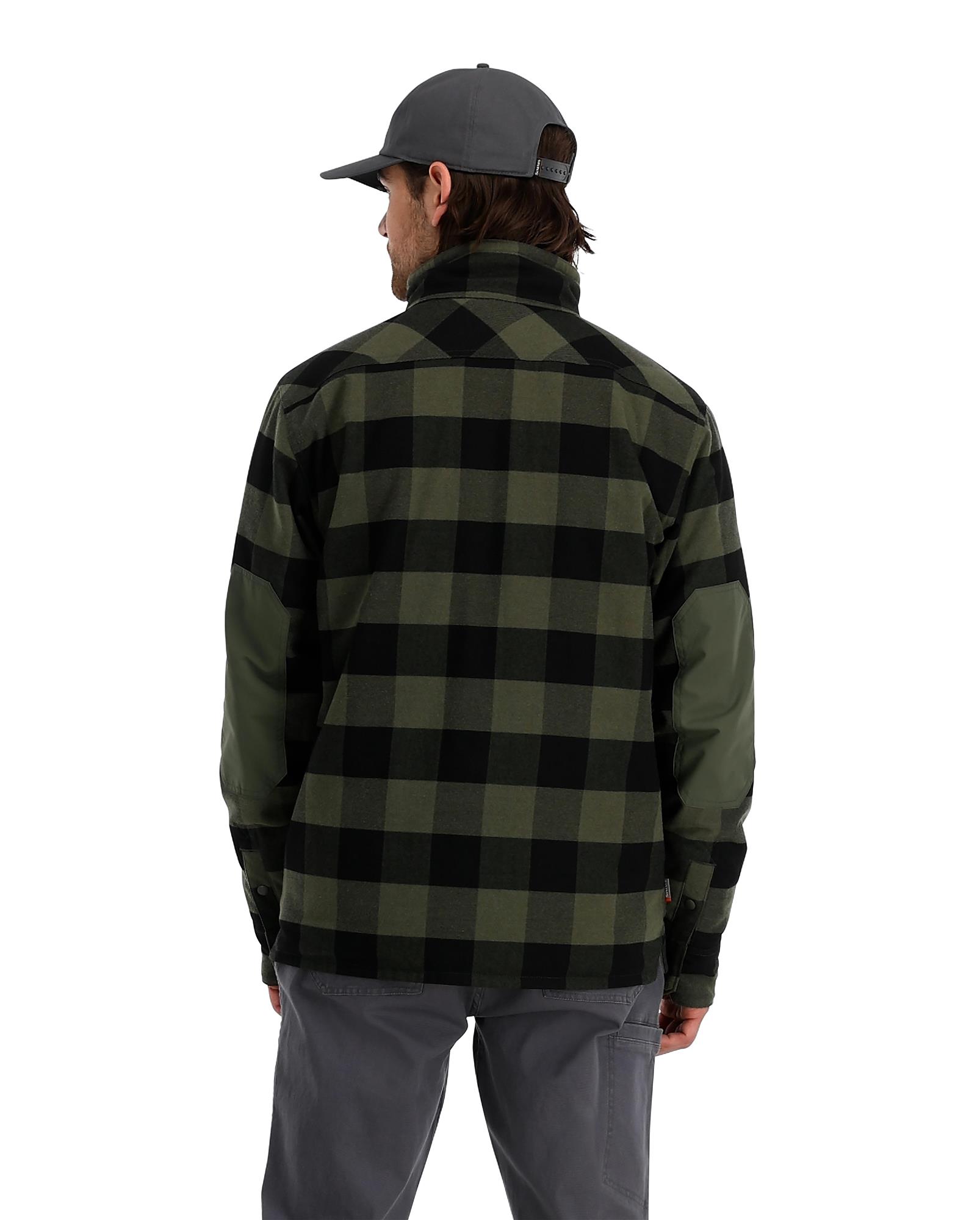 Simms Bristol Reversible Jacket flannel side back view green plaid fishing shirt jacket