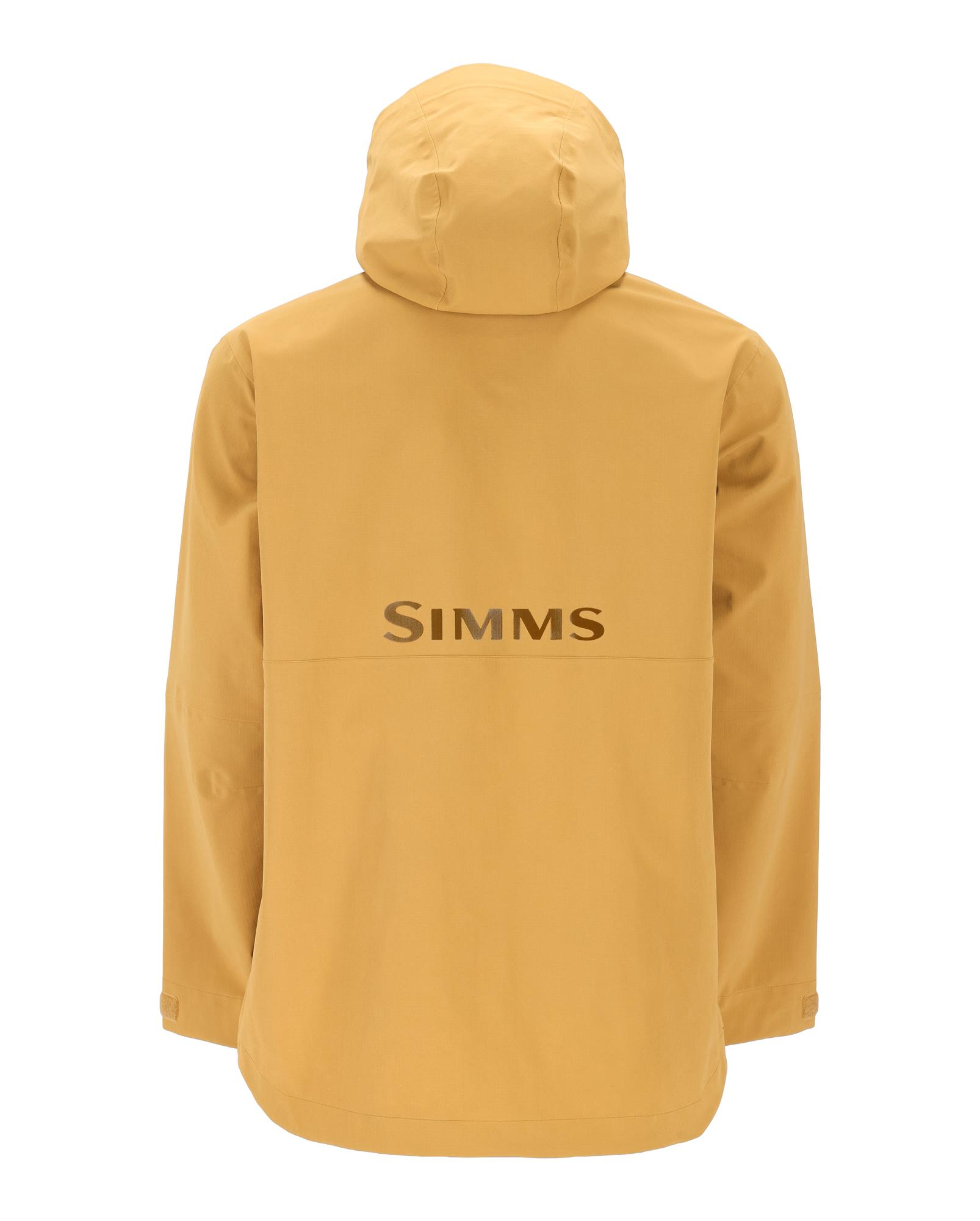 Simms Challenger Jacket Sepia waterproof fishing rain jacket back view with Simms logo