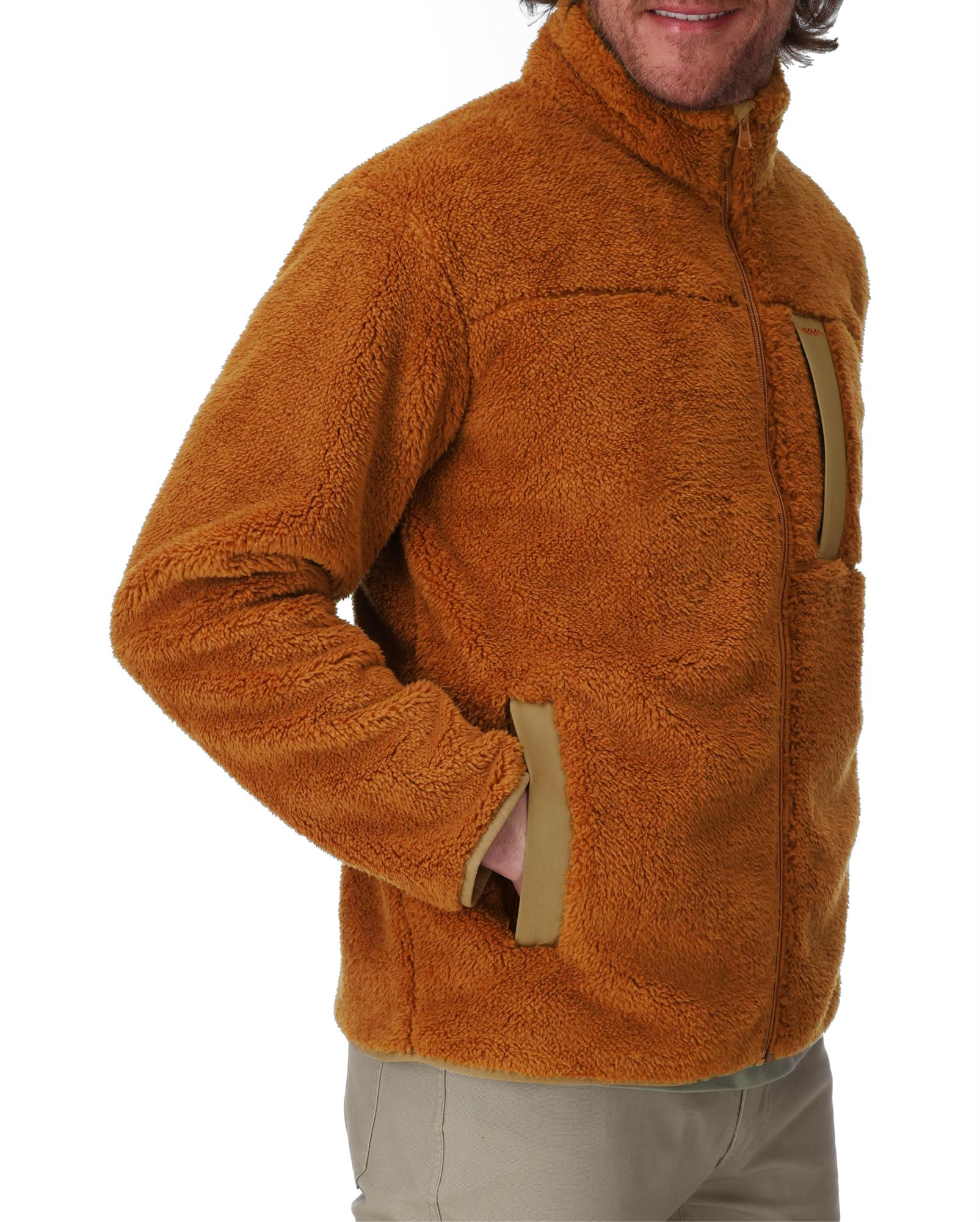 Simms Coldweather Fleece side view showing hand pocket and high-pile fleece texture