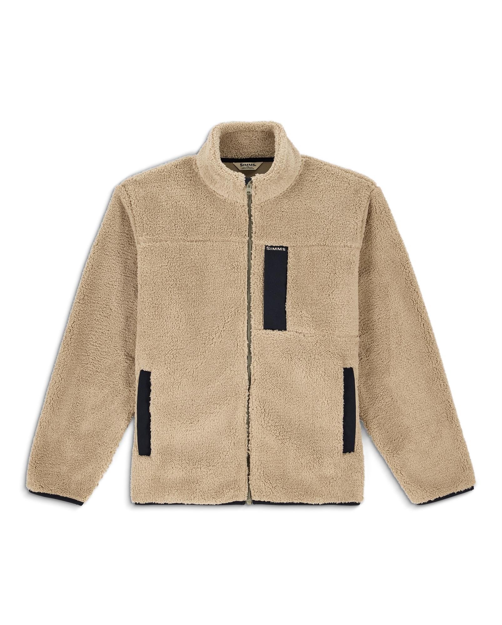 Stone color Simms Coldweather Fleece front view with zippered chest and hand pockets
