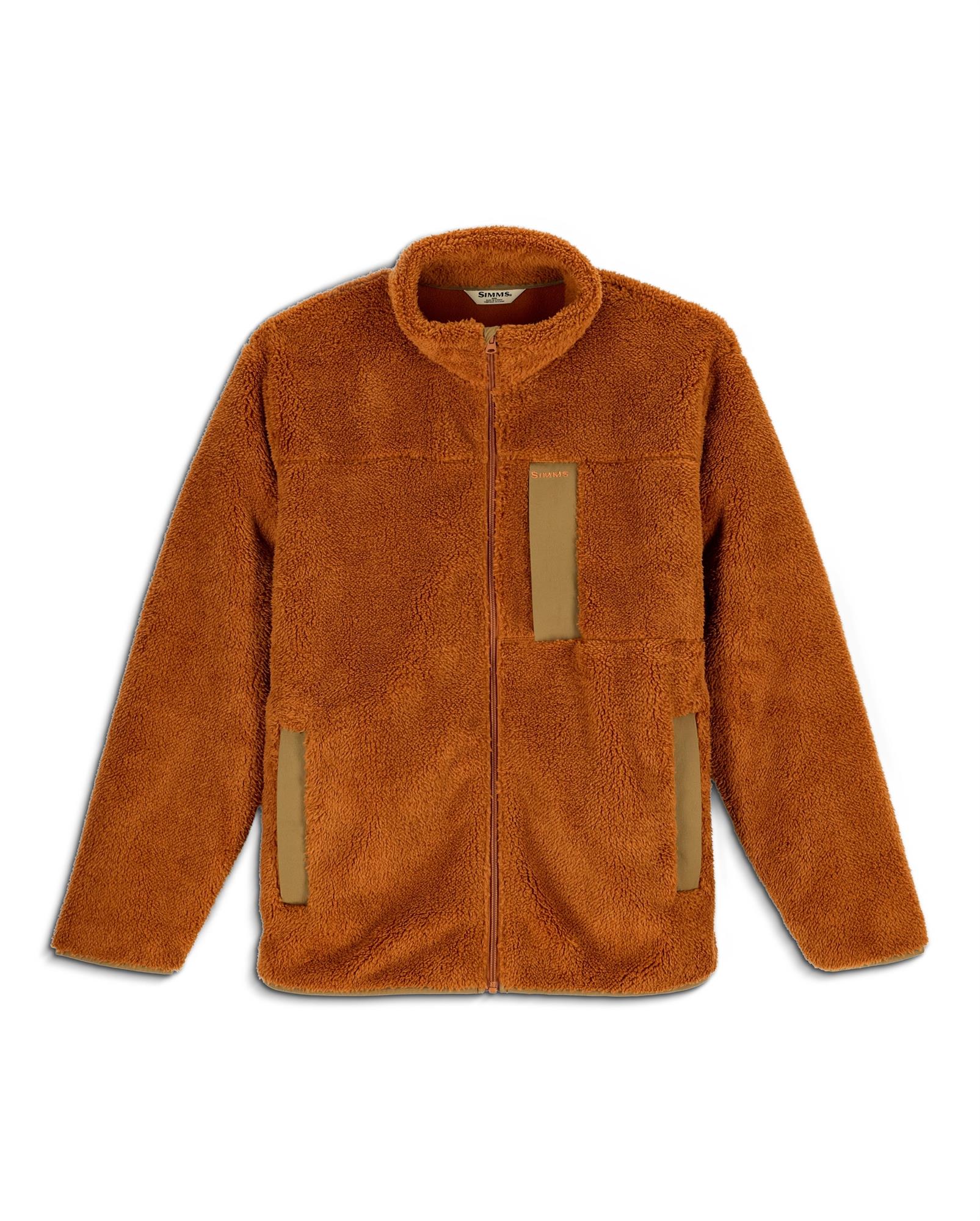 Stonefly color Simms Coldweather Fleece jacket front view with high-pile fleece fabric