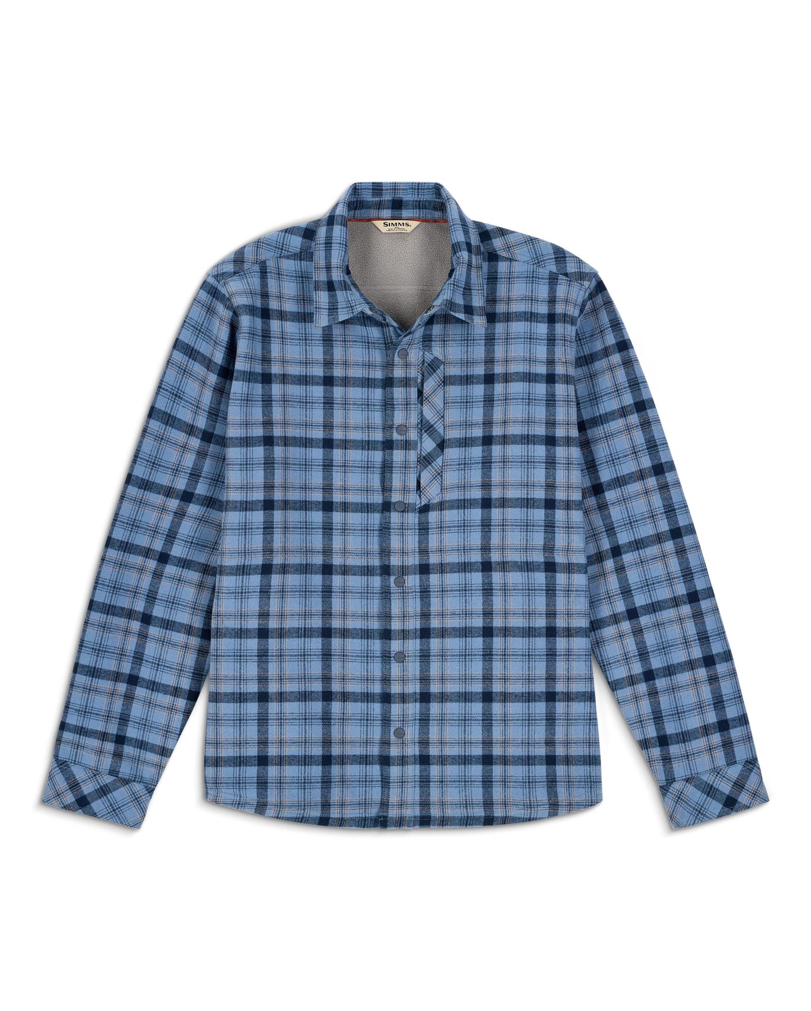 Outdoor fishing flannel shirt jacket with fleece lining