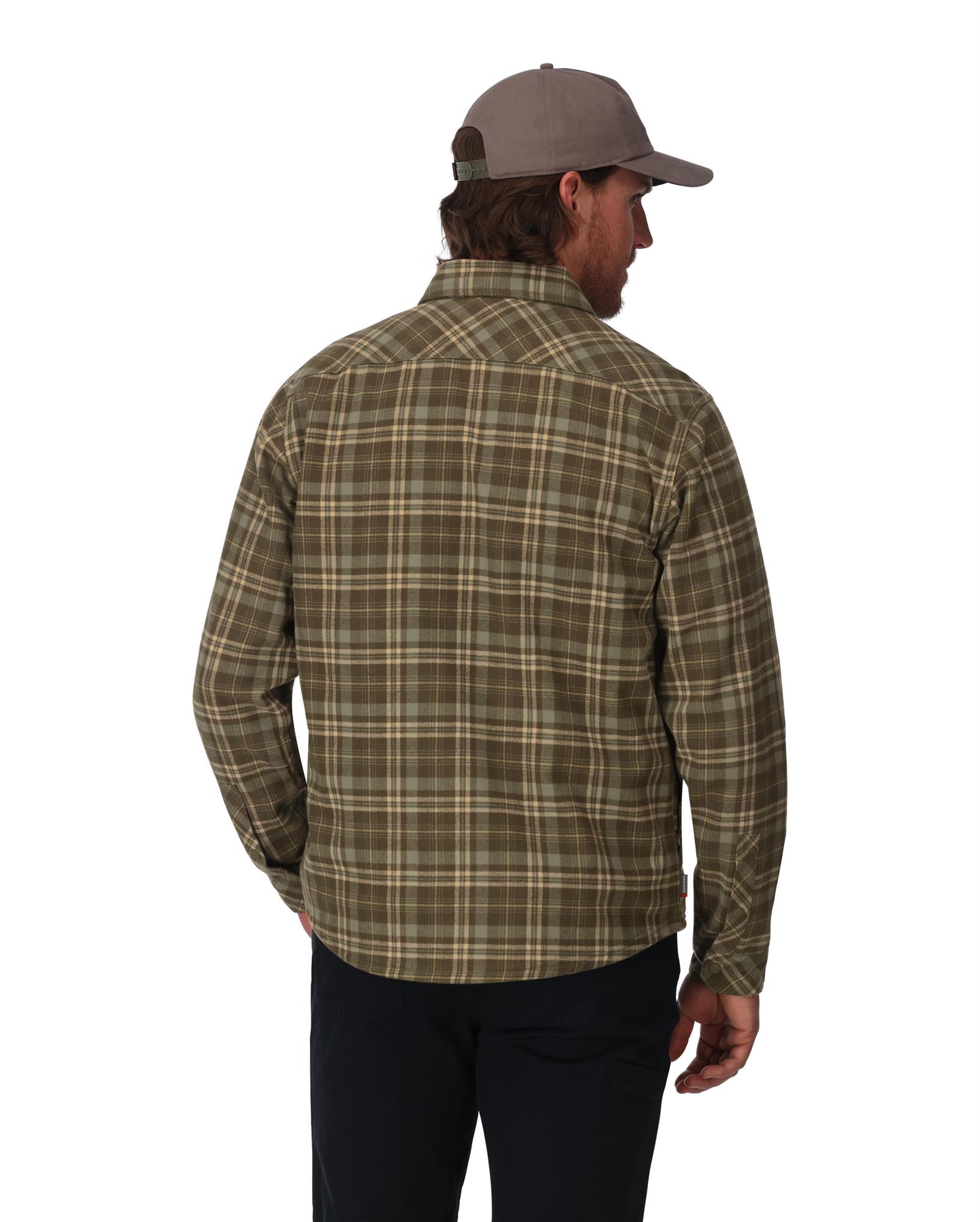 Men’s fleece-lined outdoor flannel shirt jacket rear view