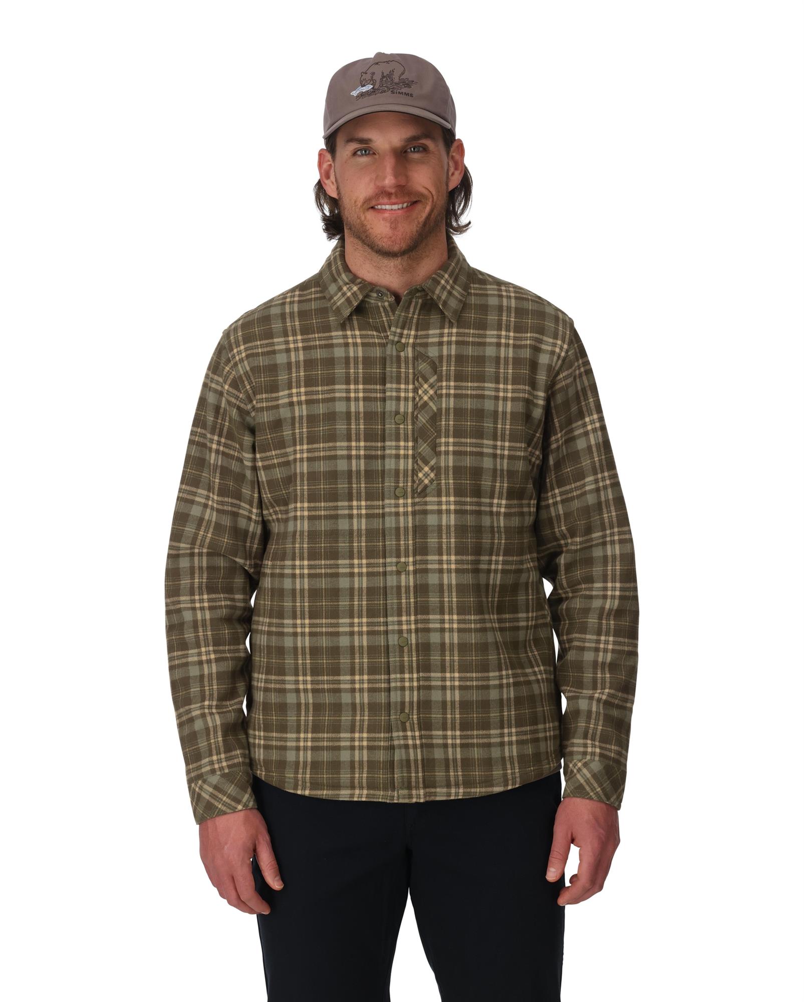 Outdoor fleece-lined plaid shirt jacket for anglers