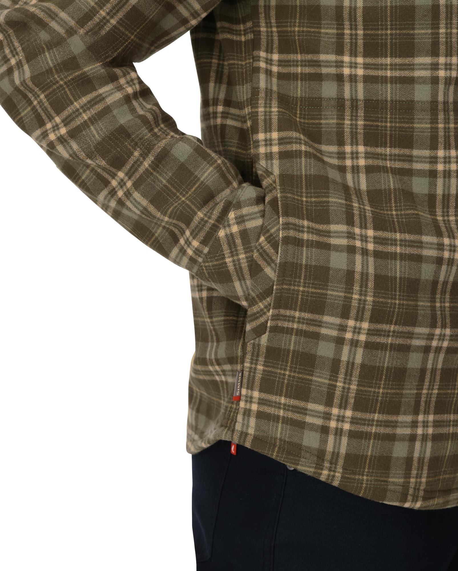 Outdoor plaid flannel shirt jacket with hand pockets