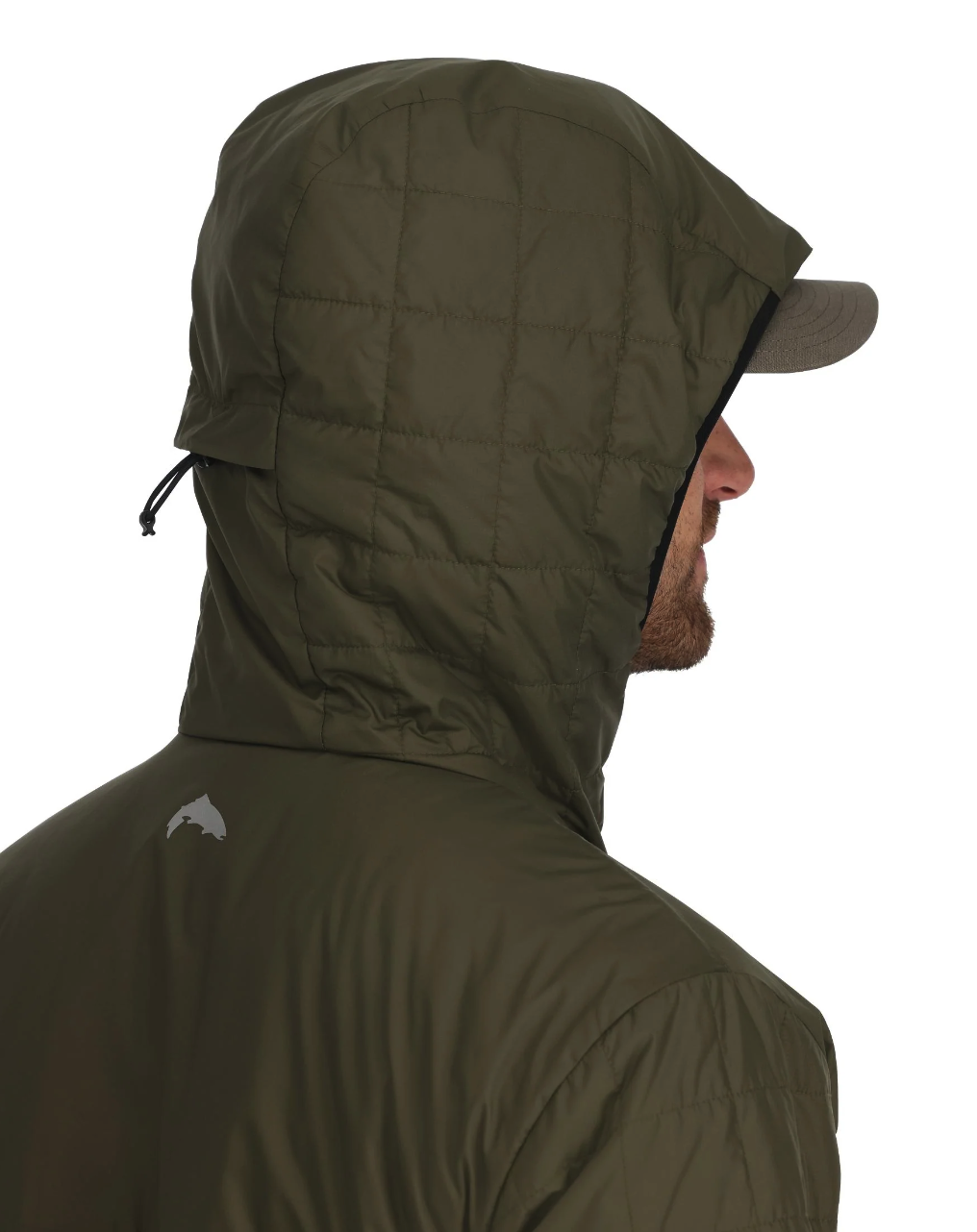 Outdoor-ready Simms Hybrid Jacket with a lightweight, durable design.