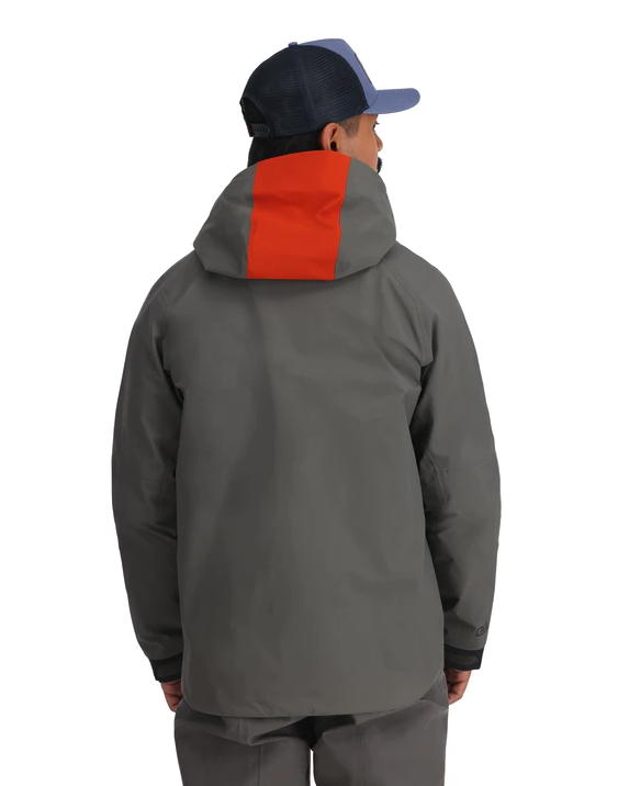 Simms fishing jacket with adjustable cuffs and hem.