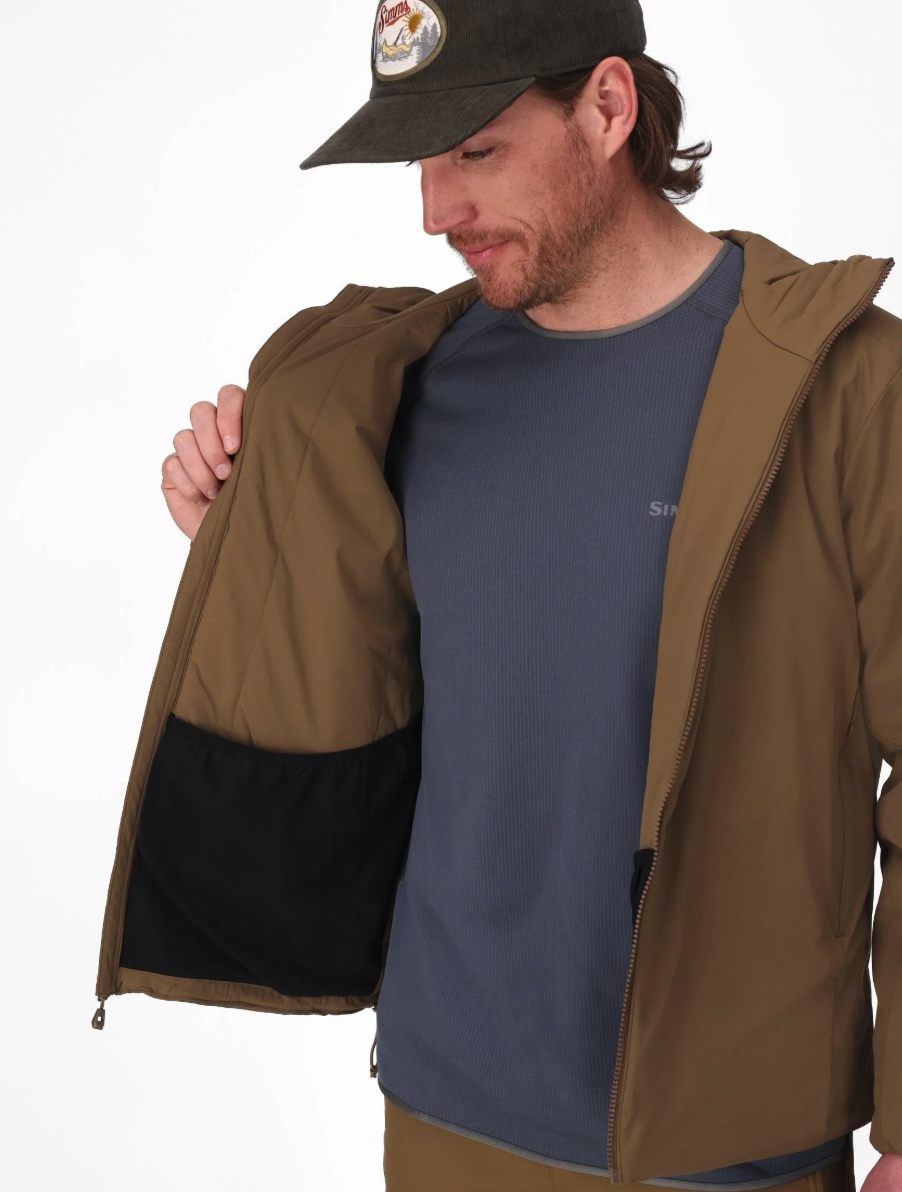 Model with open Simms Midstream Hooded Jacket
