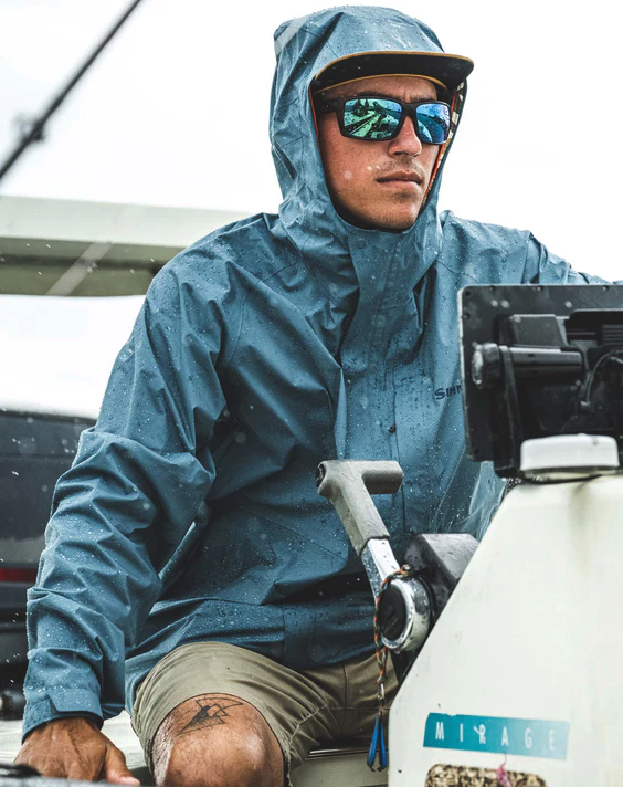 Simms outdoor rain jacket with YKK® zippers for durability.