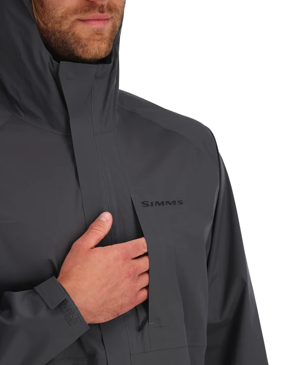 Windproof Simms Waypoint jacket for comfort on windy days.