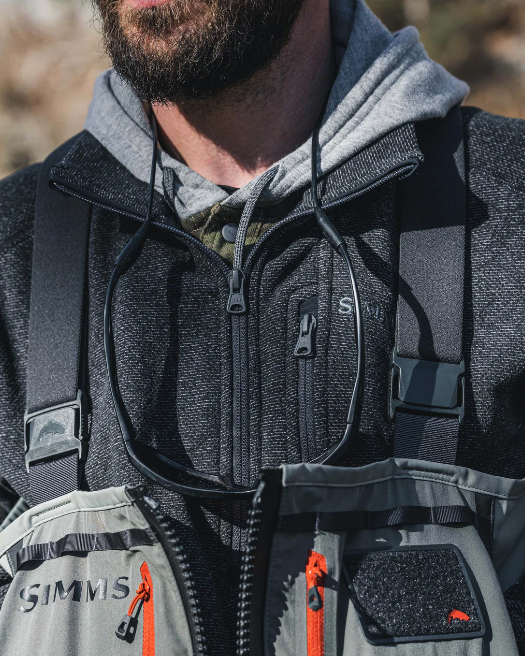 Warm and comfortable Simms fleece for outdoor adventures.