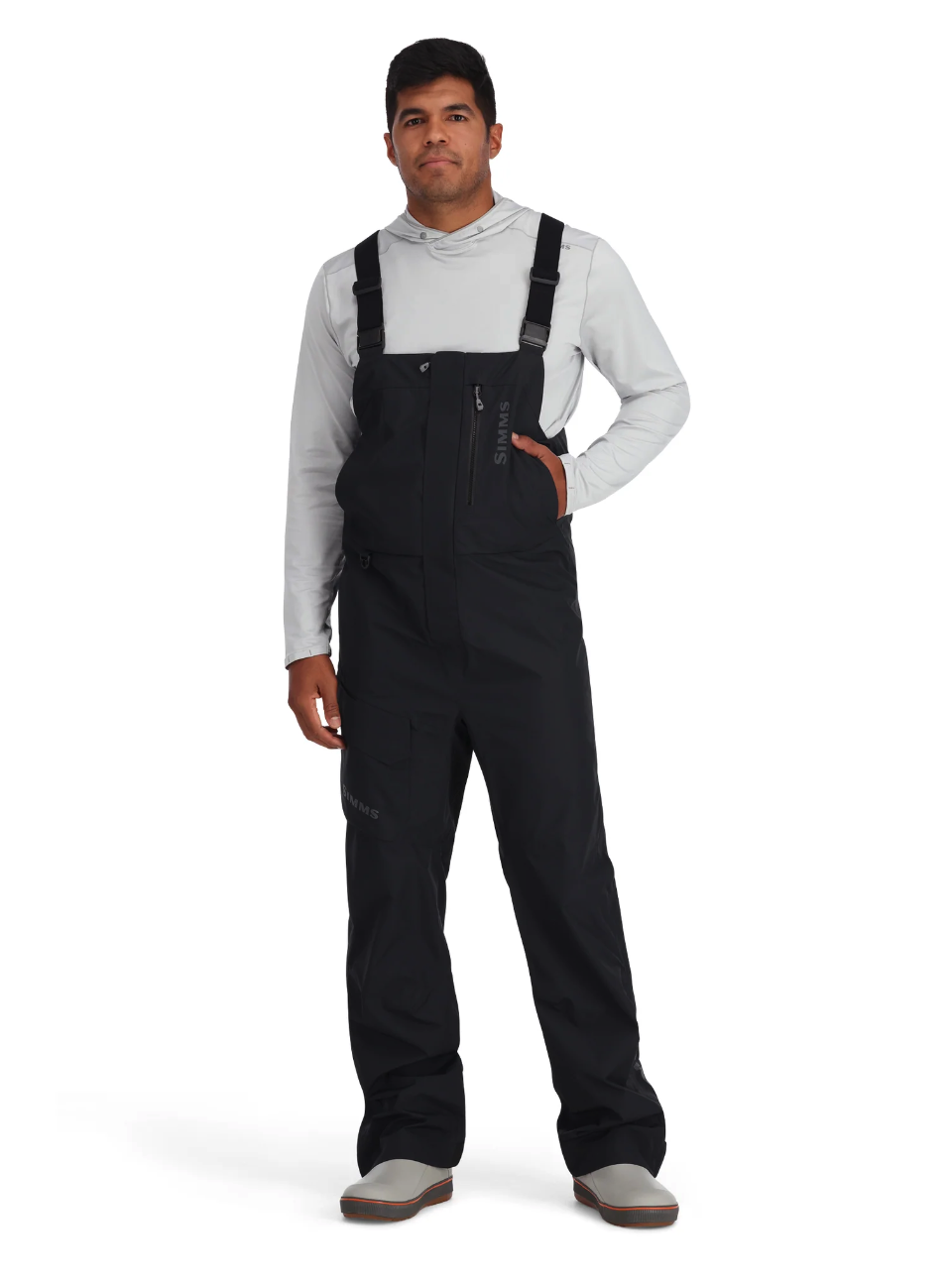 Simms Challenger Bibs provide reliable waterproofing for wet and windy fishing days.