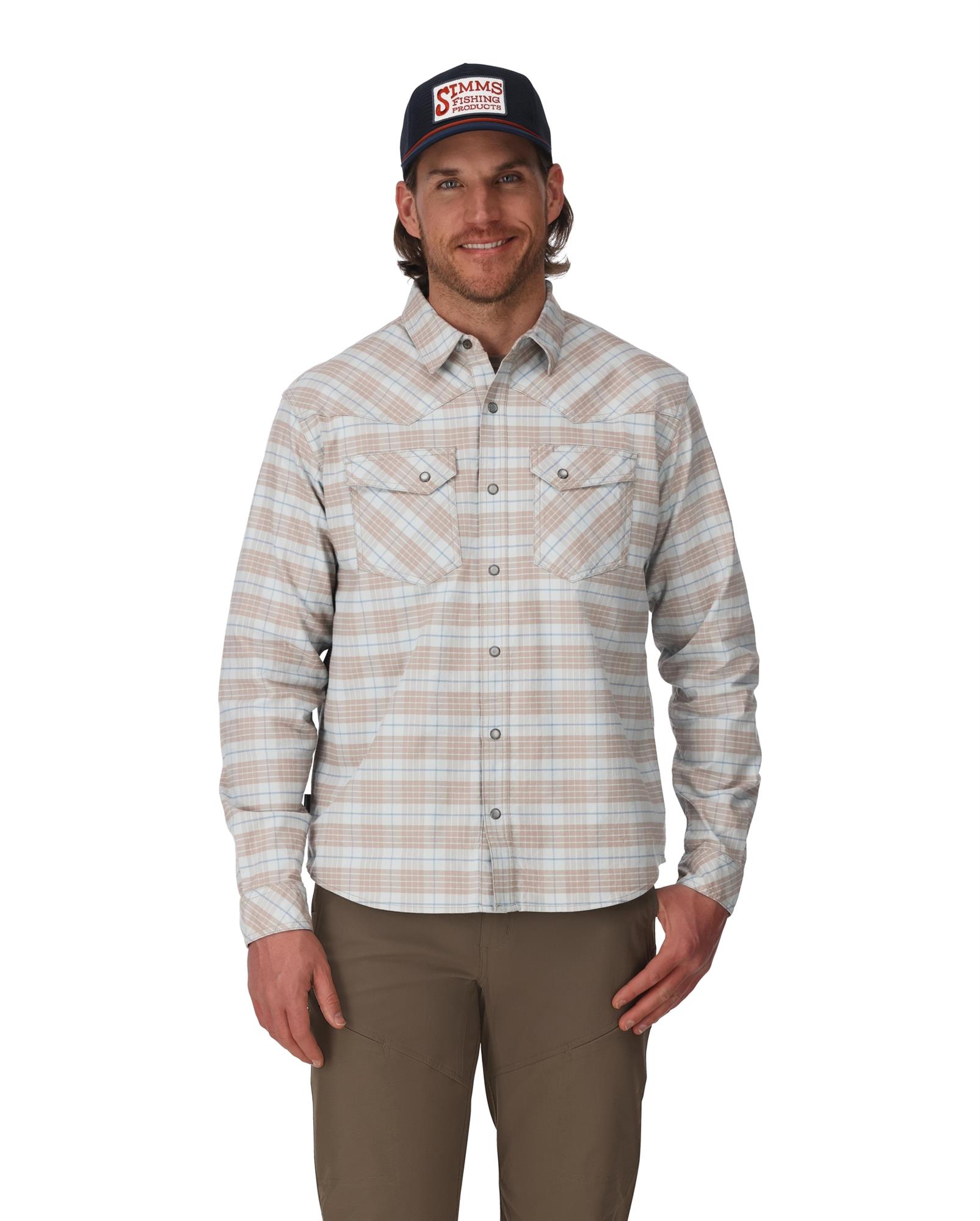 Outdoor fishing pearl snap flannel shirt for men