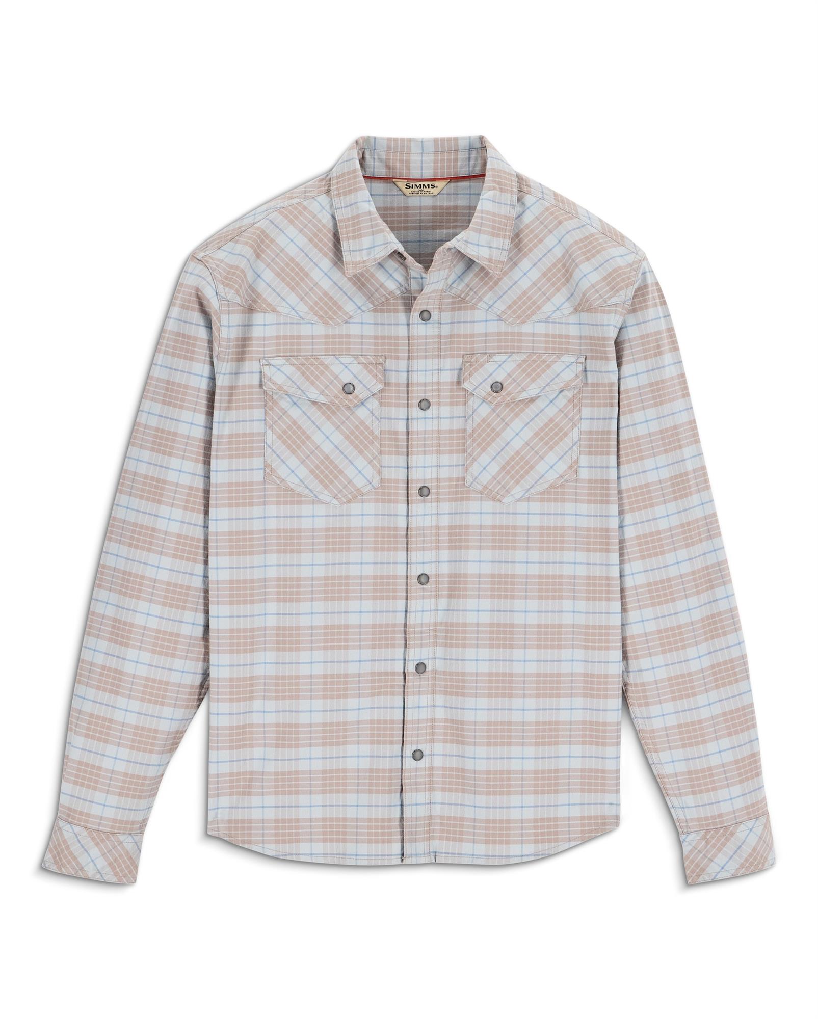 Lightweight pearl snap fishing shirt in grey plaid