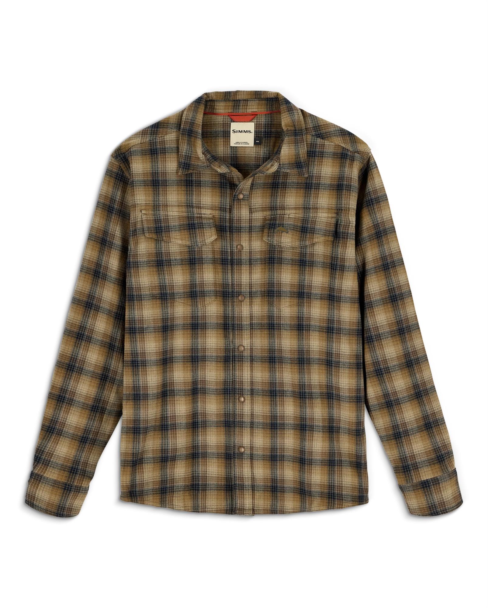 Outdoor water-resistant plaid flannel shirt with fly box pockets