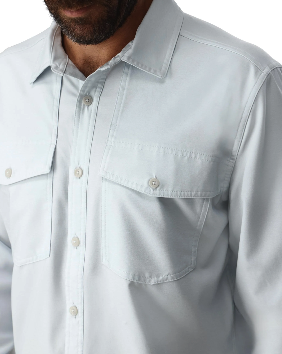 Chest pocket detail of Simms No-See-Um Bugstopper LS Shirt.