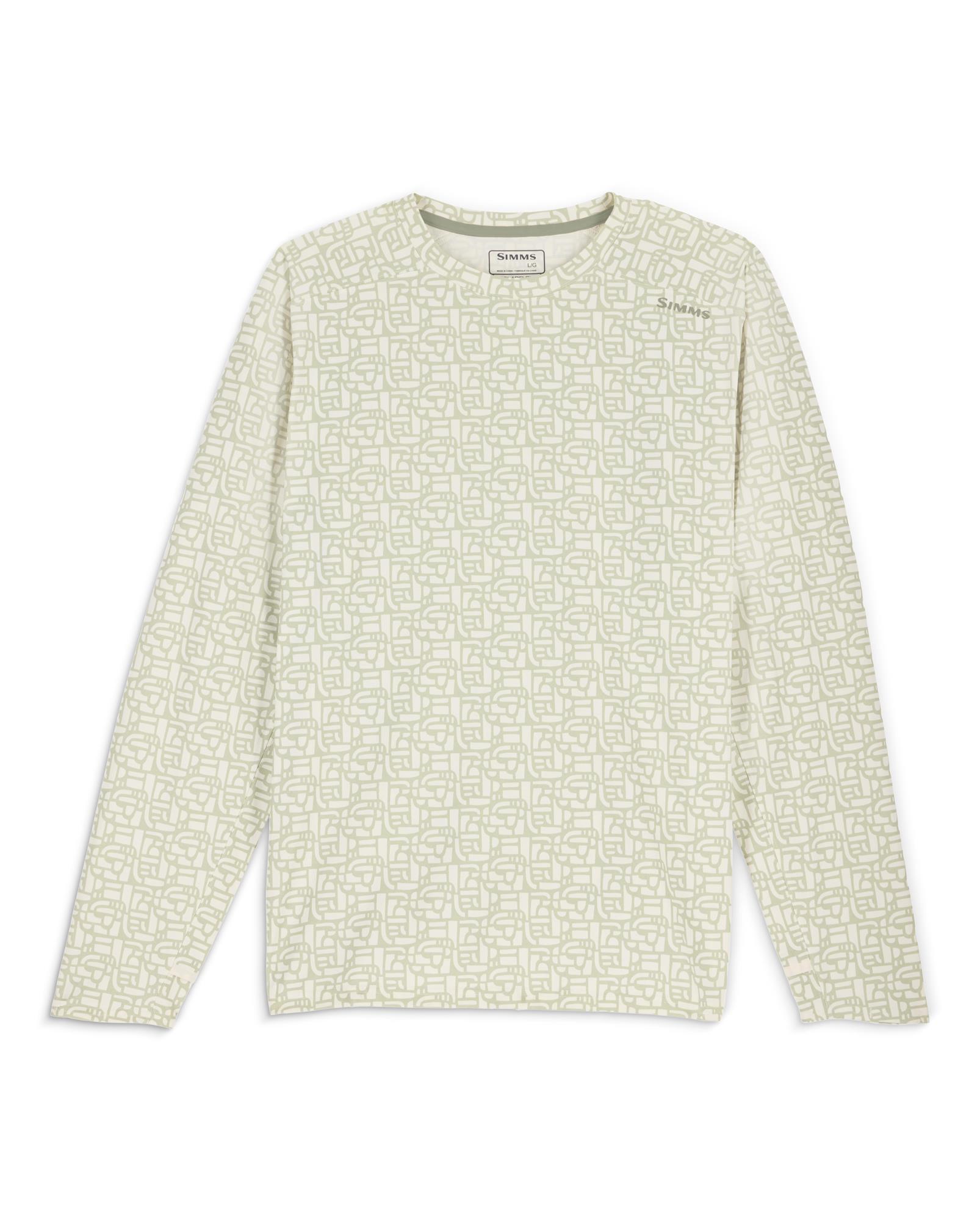 Simms Solarflex Crewneck UPF 50+ lightweight UV protection fishing shirt – Block Pale Pine pattern
