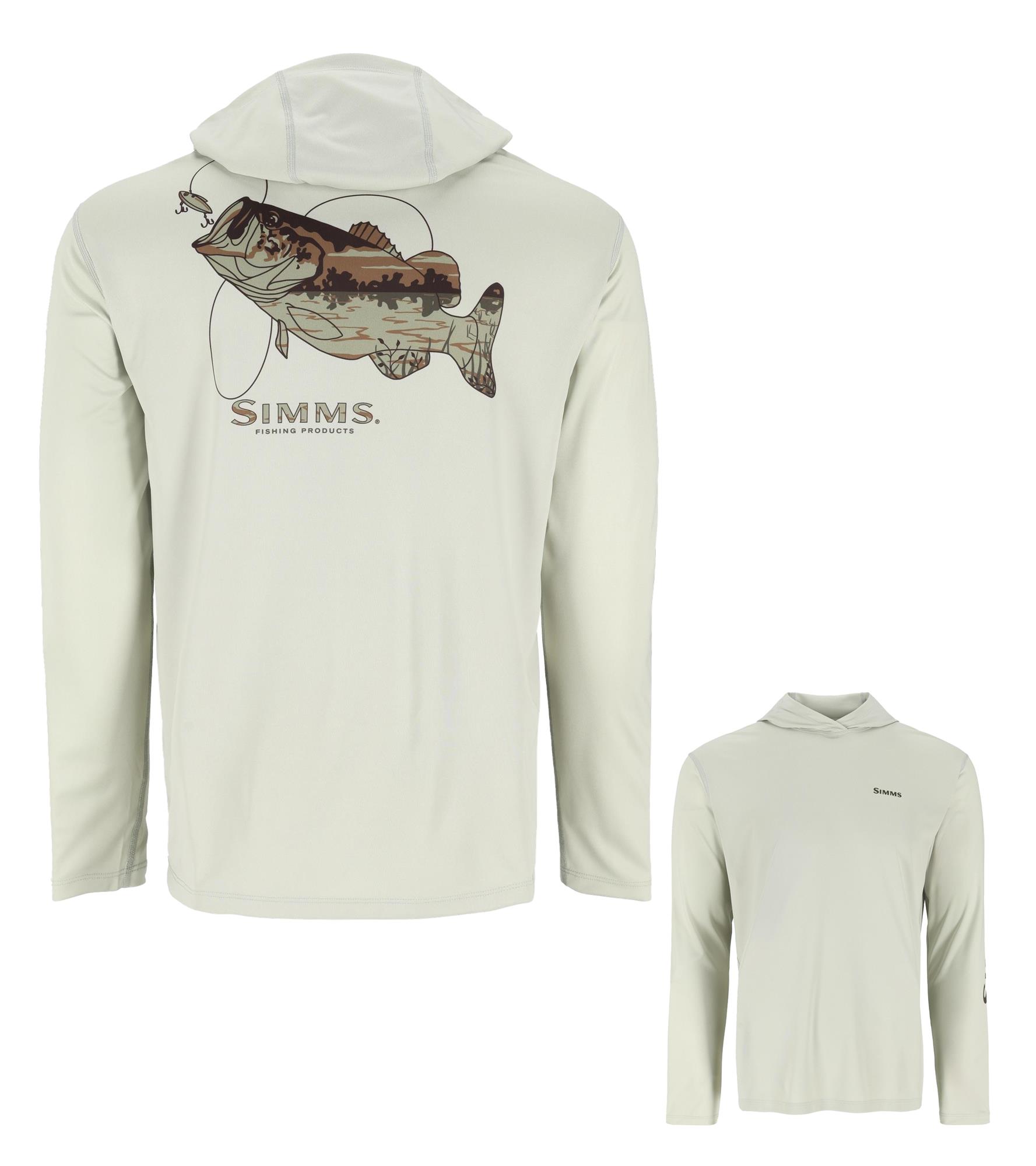 Simms Artist Series Tech Hoody with bass graphic lightweight UPF fishing hoody
