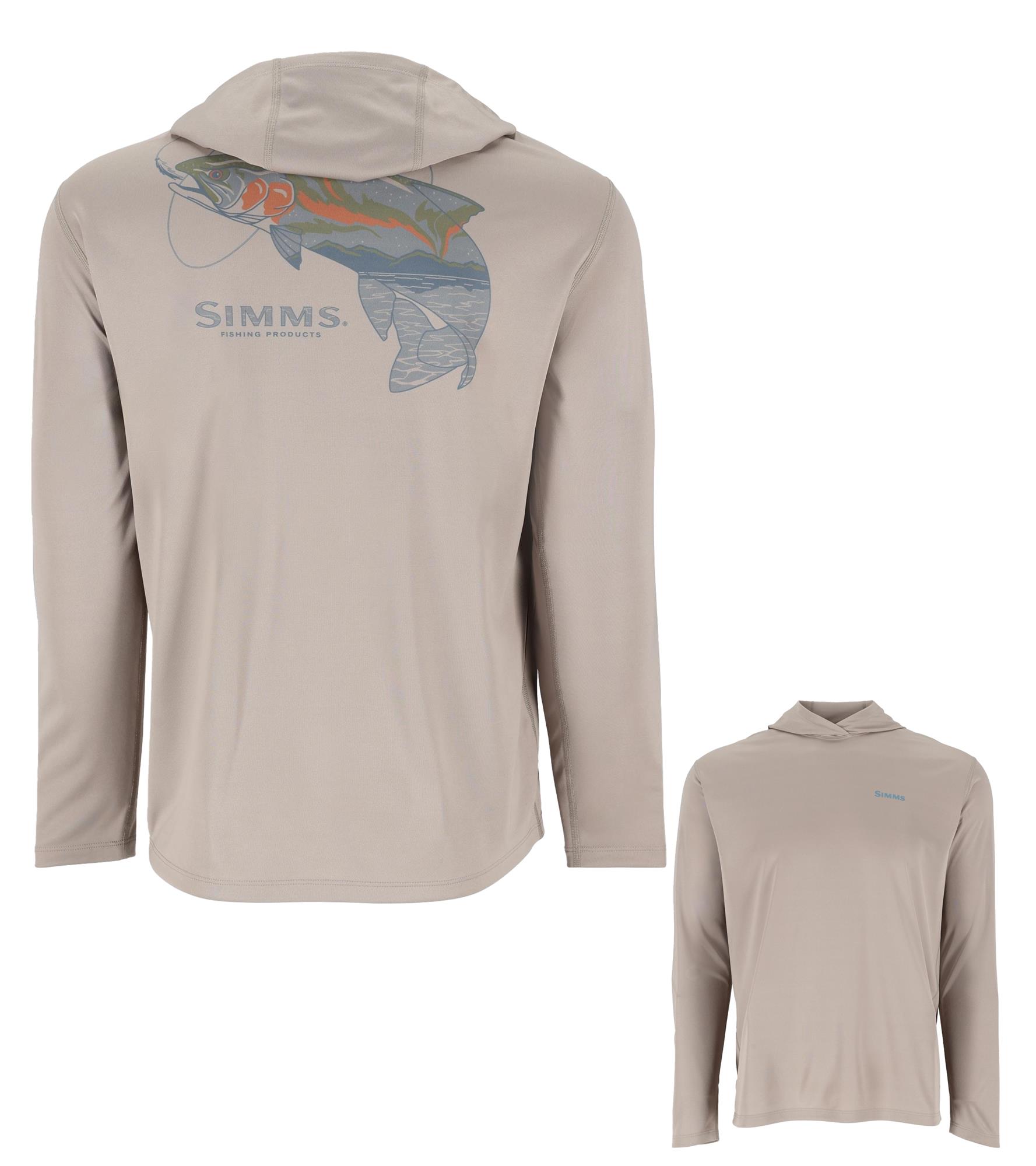 Simms Artist Series Tech Hoody with trout graphic moisture wicking fishing sun hoodie