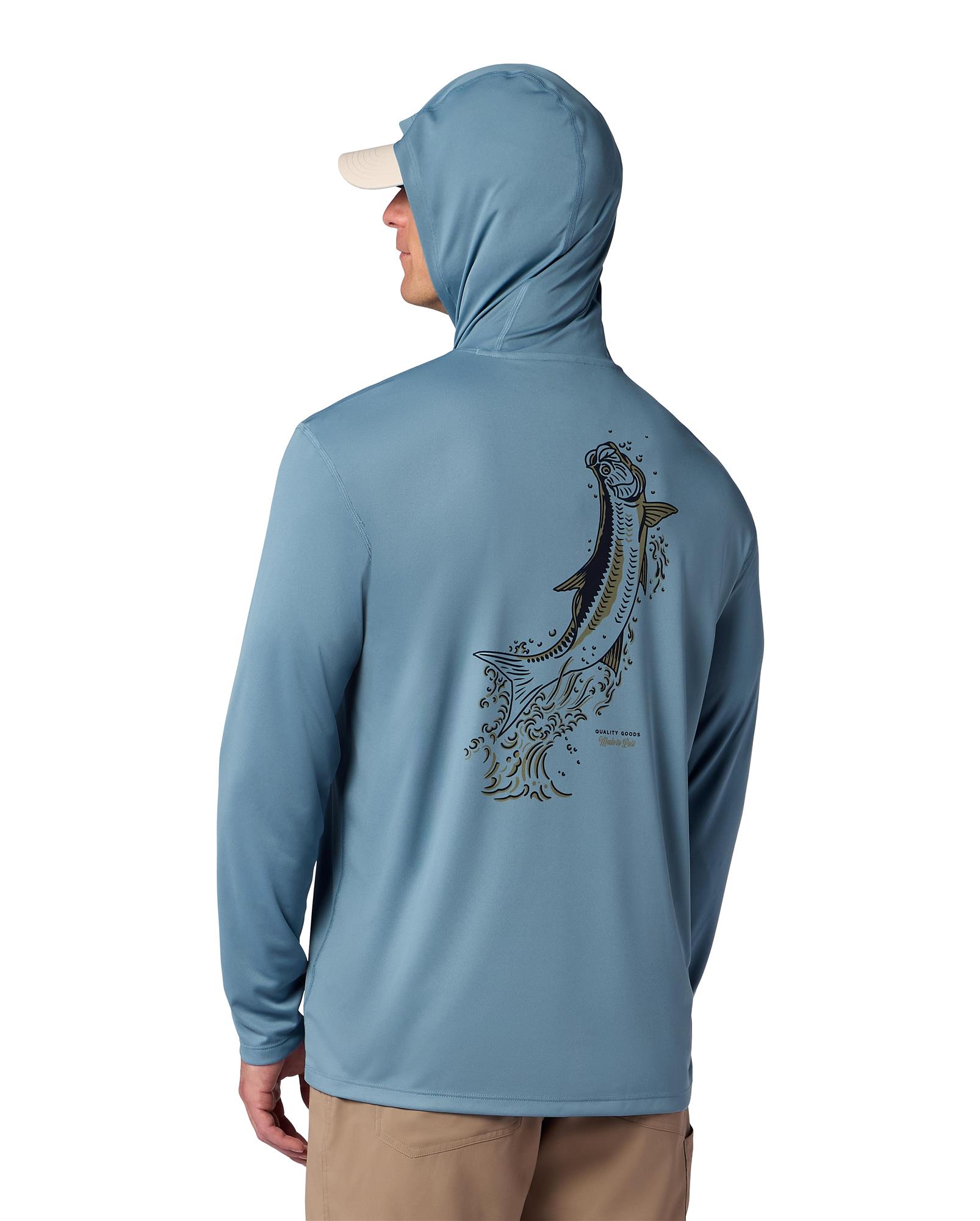 Back view Simms Artist Series Tech Hoody with tarpon graphic performance fishing hoodie