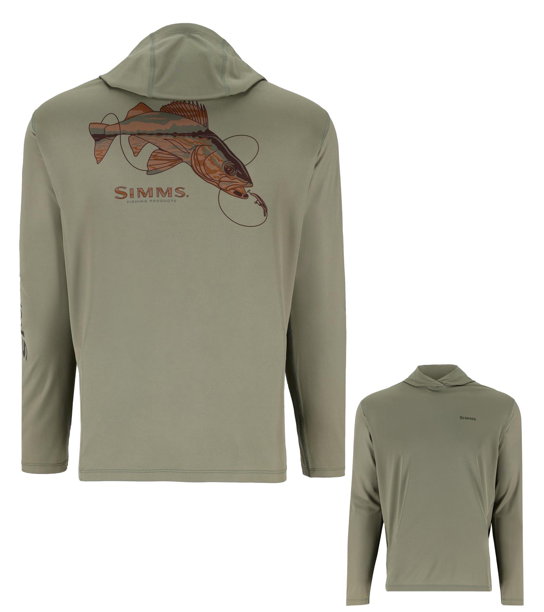 Simms Artist Series Tech Hoody walleye graphic long sleeve performance fishing sun shirt