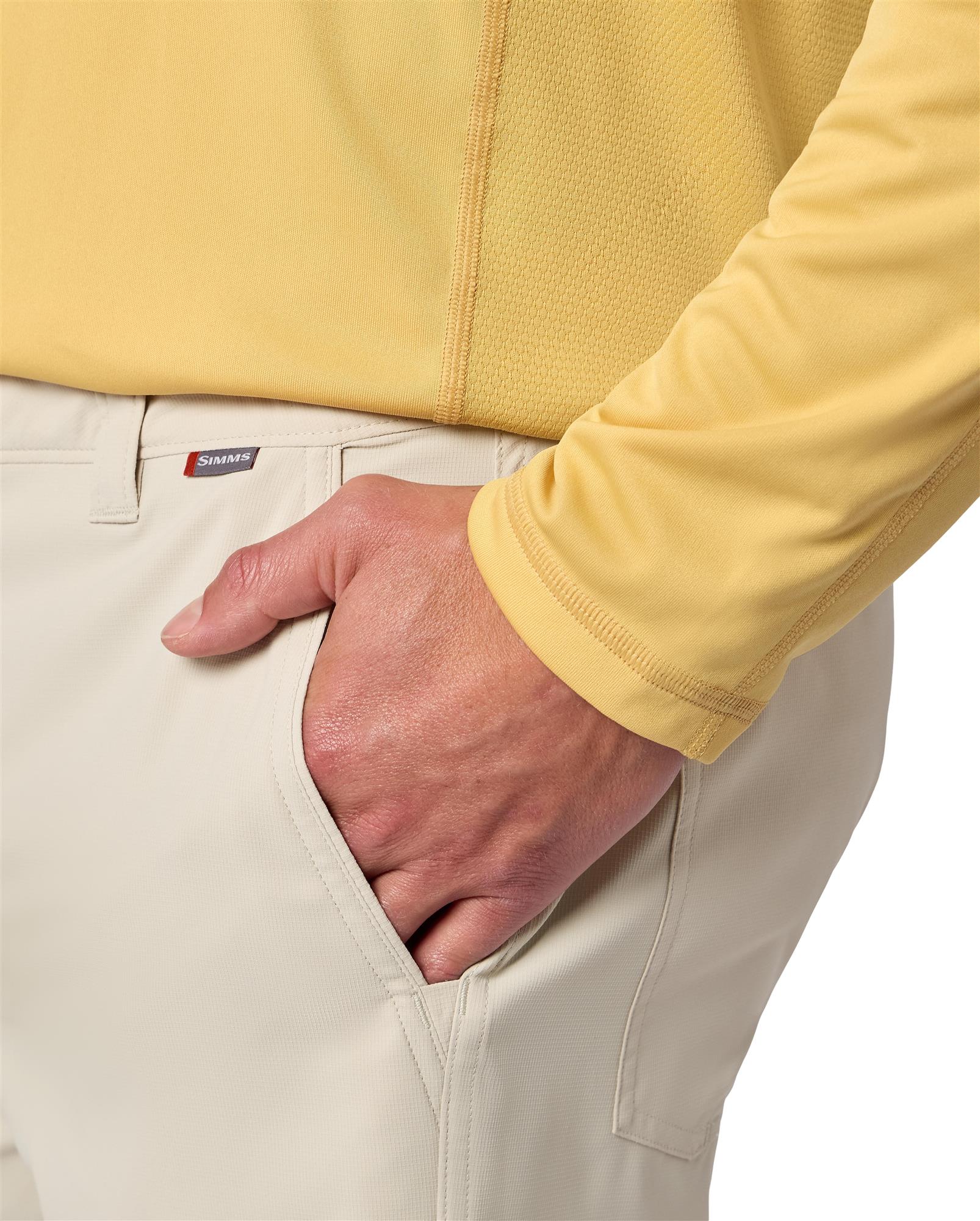 Simms Superlight Short hand pocket detail on lightweight fishing shorts