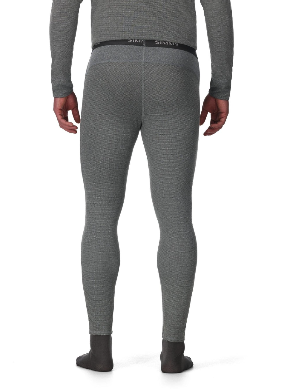 Rear view of model with Simms Strata 160 Baselayer Bottom