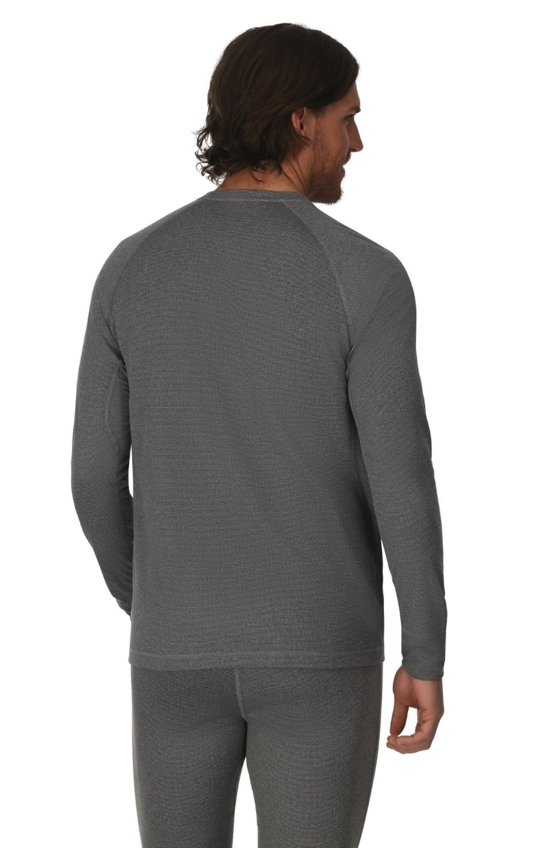 Rear view of model in Simms Strata 160 Baselayer LS Crew