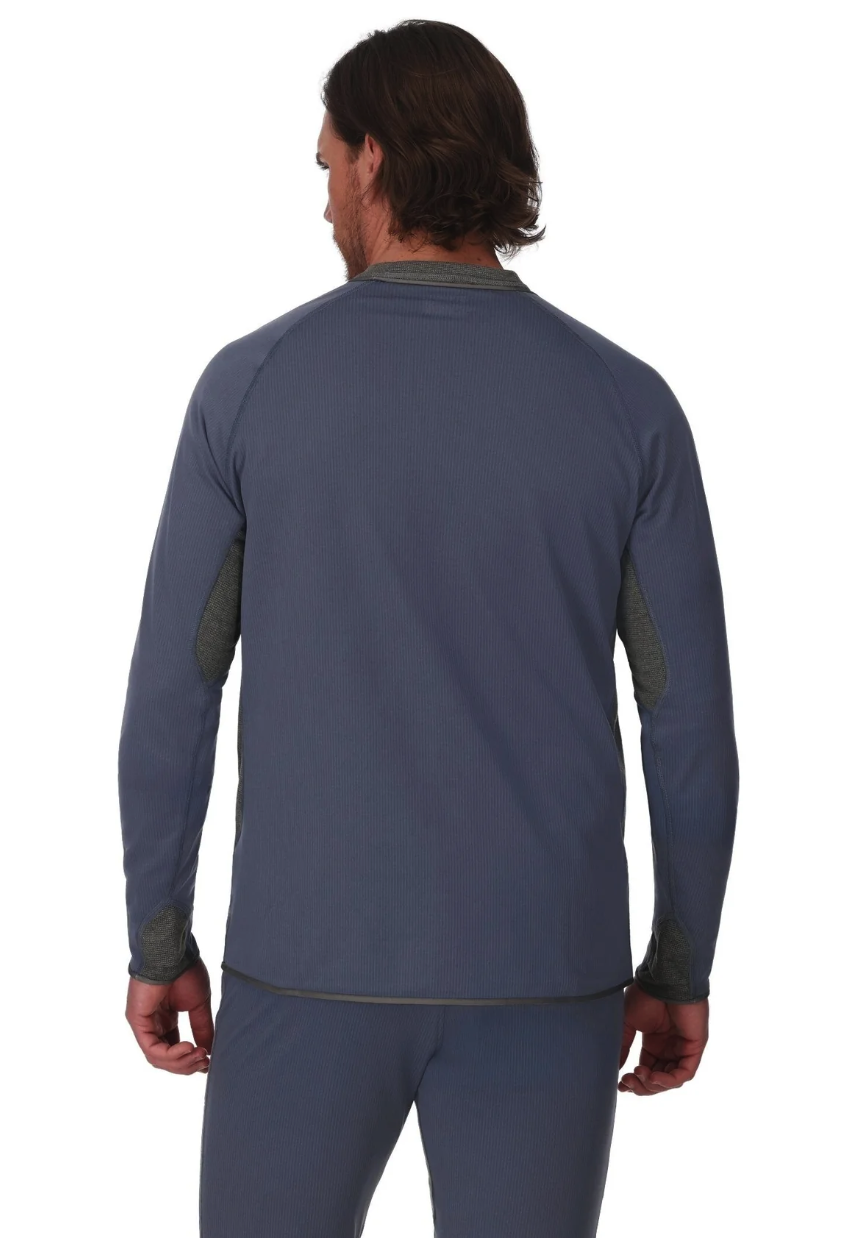 Rear view of model in Simms Strata 200 LS Baselayer Crew