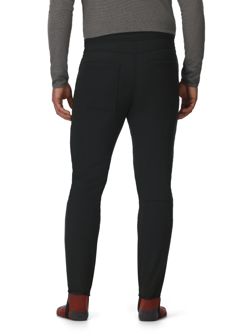 Rear view of model in Simms Strata 330 Midlayer Bottoms