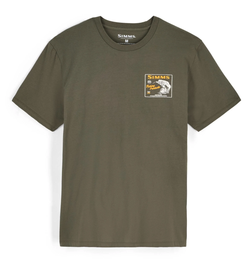 Front of Simms Locals Bass Shop T-Shirt Loden color