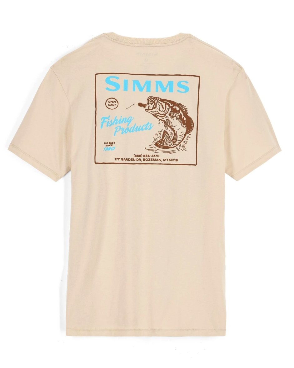 Back of Simms Locals Bass Shop T-Shirt Natural color