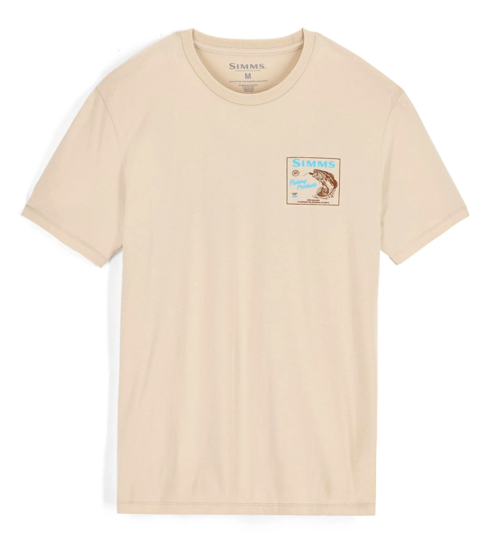 Front of Simms Locals Bass Shop T-Shirt Natural color