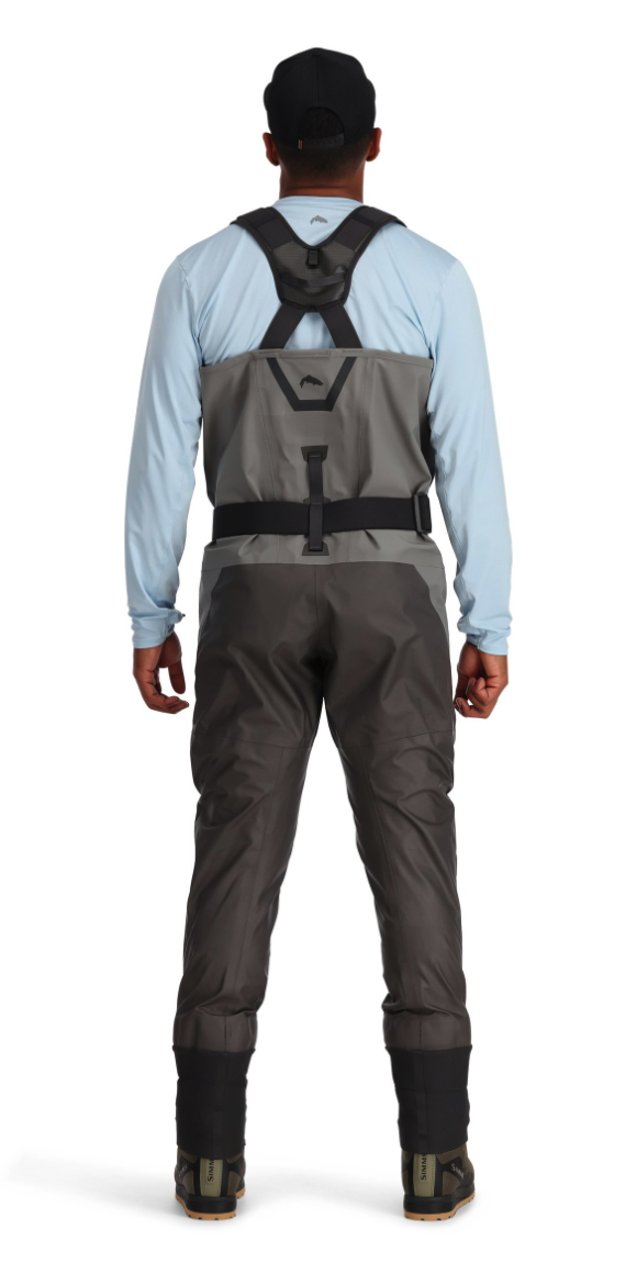 Adjustable air-mesh suspenders on Simms Confluence Waders for customized fit and comfort