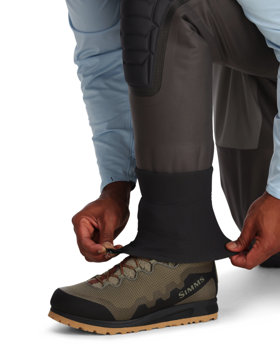 Abrasion-resistant Gravel Guards on Simms Confluence Waders for added durability