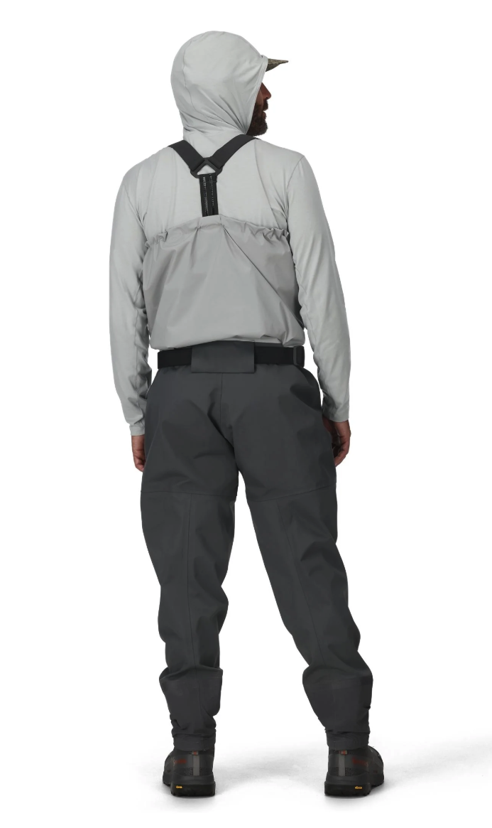 Back view of model wearing Simms Flyweight Packable Waders
