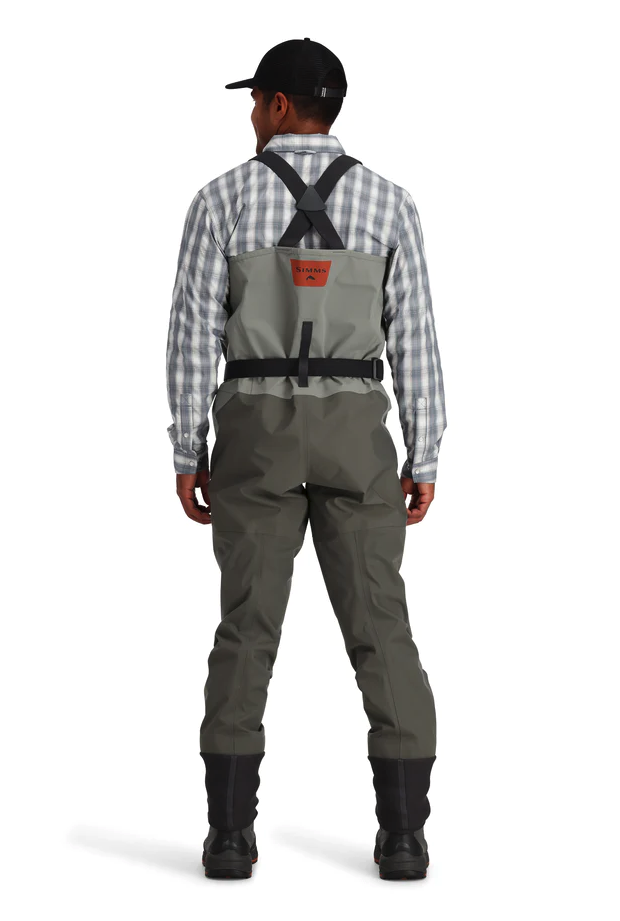 Neoprene gravel guards in Simms Freestone Waders to keep gravel and water out of wading boots
