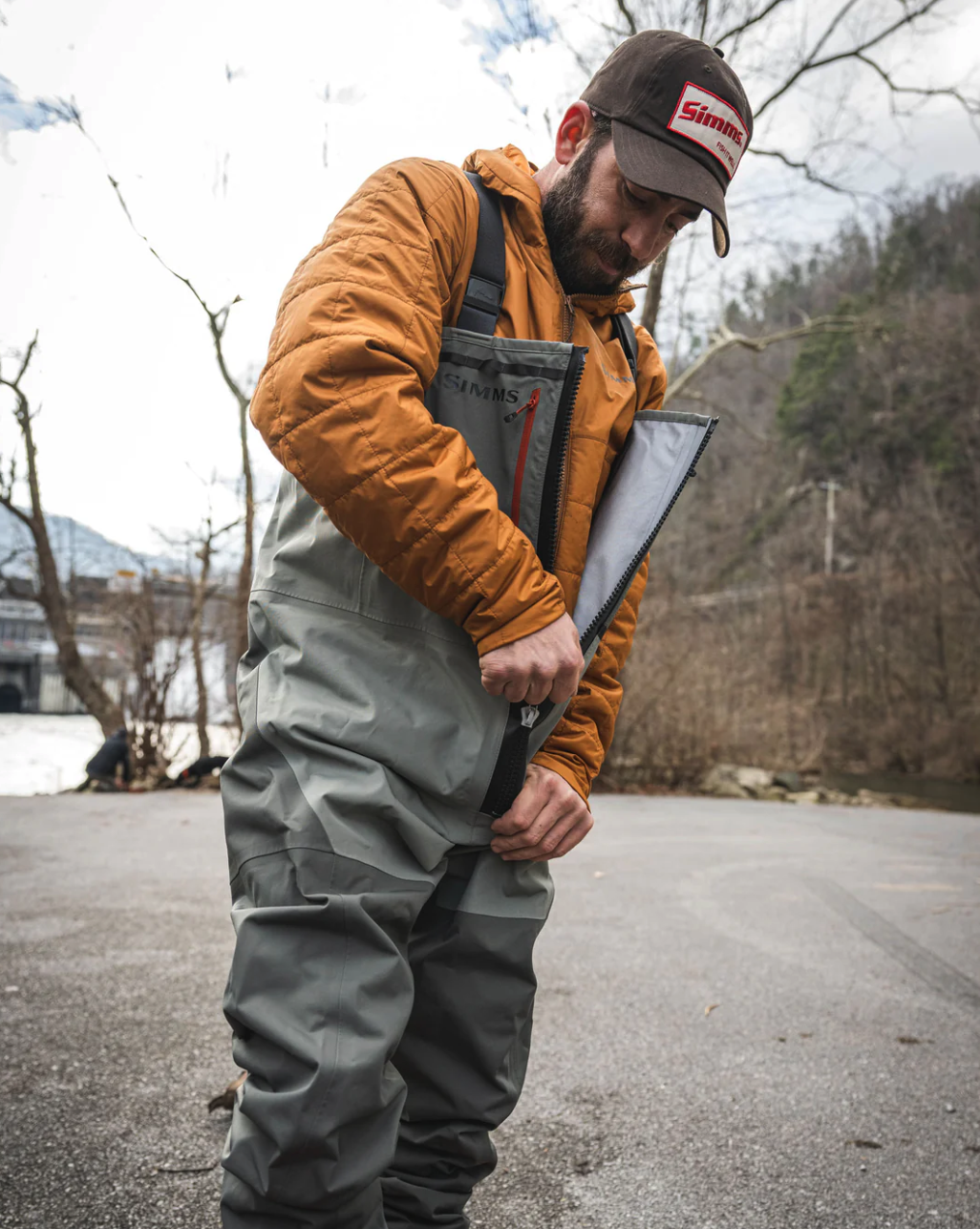 Simms Freestone Z Waders featuring fleece-lined handwarmer pockets, ready to ship