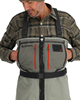 Handwarmer pockets in Simms Freestone Z Waders keep hands warm when fishing cold days.