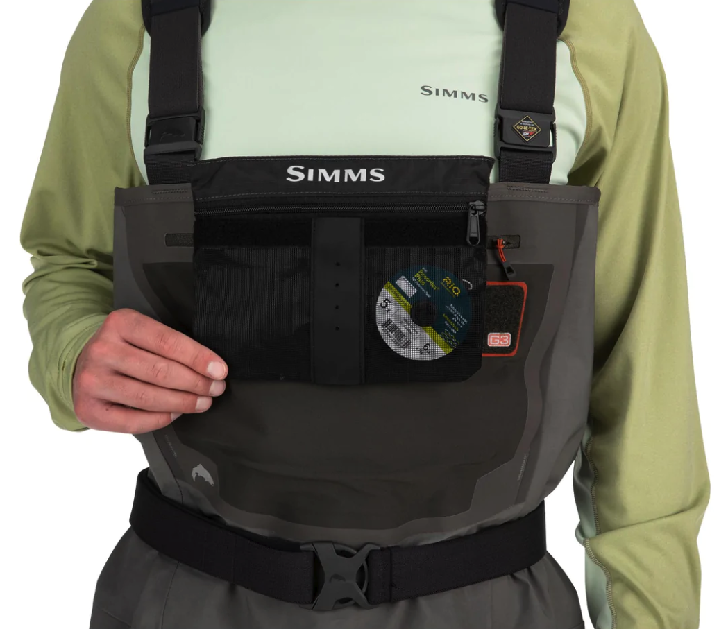 Simms G3 Guide Waders with low-profile back belt loops and included 2-inch stretch nylon belt