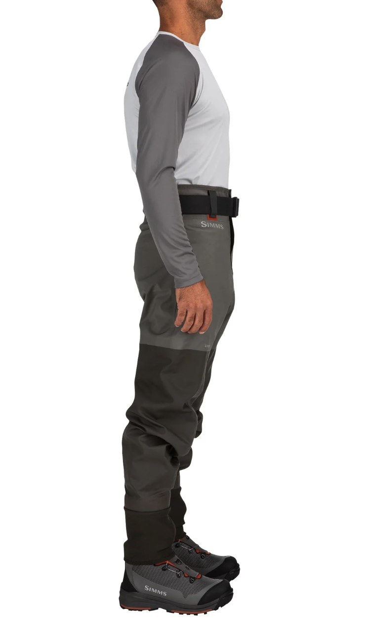 Abrasion-resistant Gravel Guards built into Simms G3 Guide Pant Waders for rugged protection