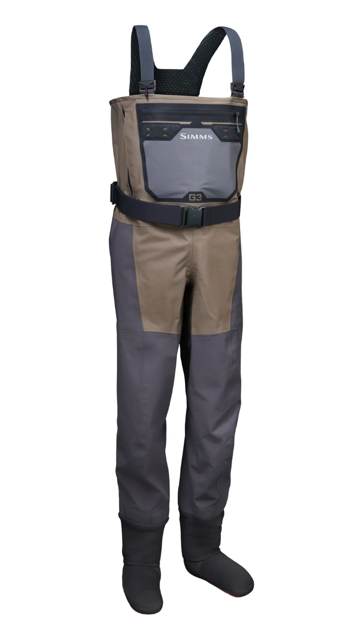 Simms G3 Pro Guide men's stockingfoot waders with GORE-TEX PRO construction, chest pockets and neoprene booties