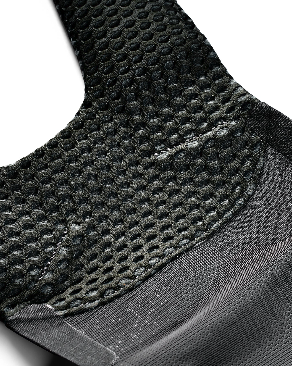 Close-up of breathable mesh back support on Simms G3 Pro Guide fly fishing wader suspenders