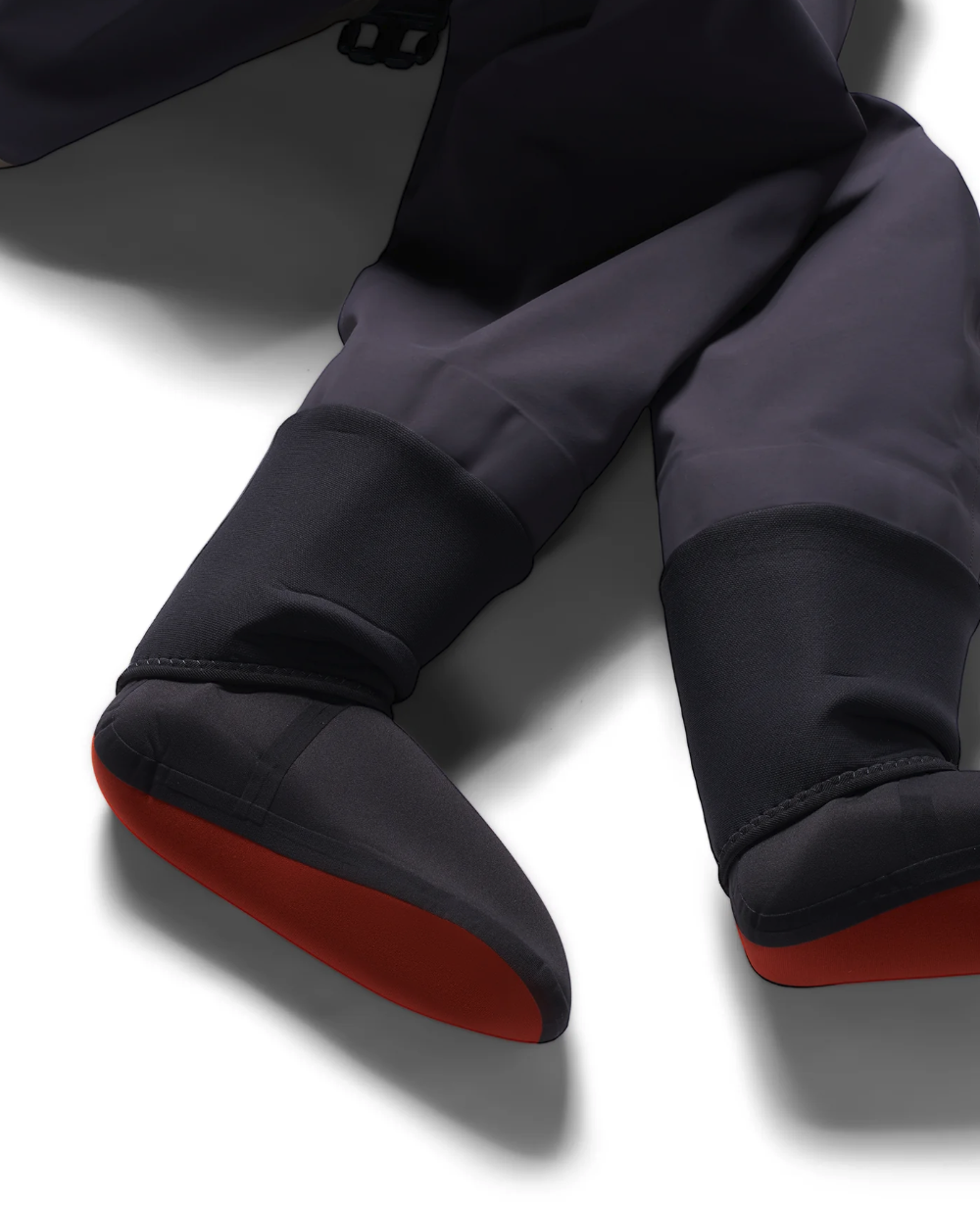 Simms G3Z Pro Guide stockingfoot waders with durable neoprene booties and integrated gravel guards