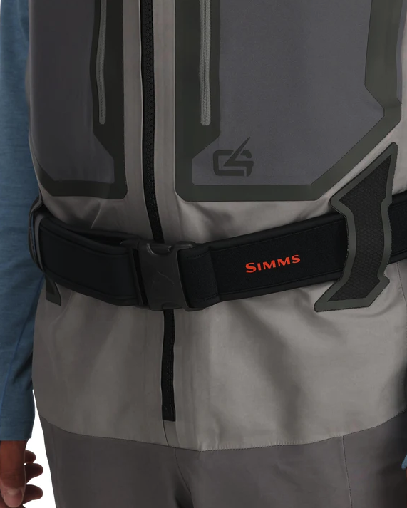 Simms G4Z Waders with neoprene gravel guards for abrasion and puncture resistance